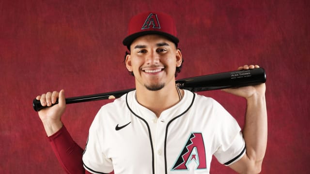 Arizona Diamondbacks outfielder Alek Thomas (5) poses for a photo on Photo Day at Salt River Fields.